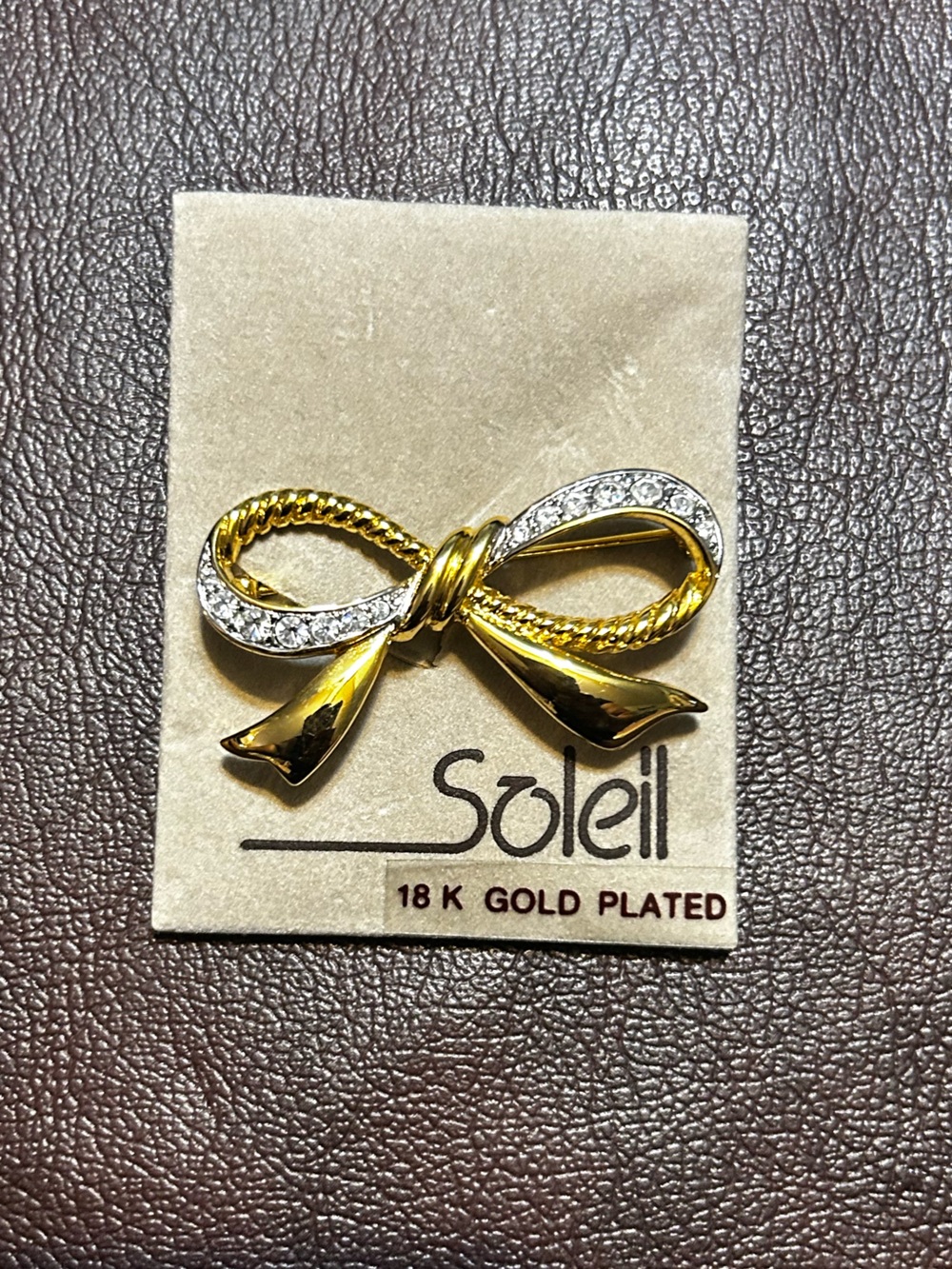 18K Gold-Plated Bow Brooch with Clear Crystal Accents - Gold